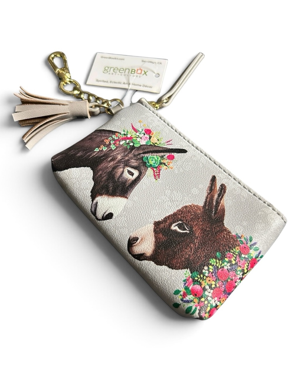GreenBox Art + Culture Donkey Themed Coin Purse with Gold Clip and Tassel NWT